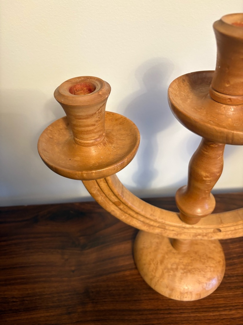 Handcrafted Wooden Three-Arm Candleabra - Picture 2 of 4